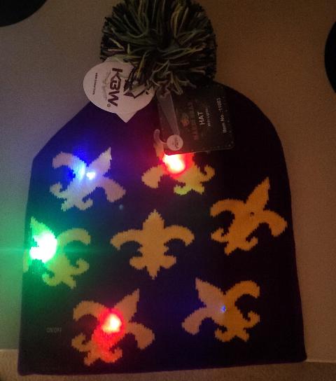 Fleur de lis Knit Mardi Gras Pom Hat with LED Lights